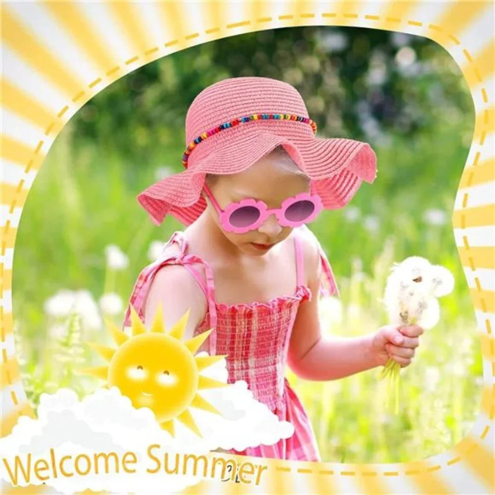 Summer Straw Hat for Girls Large Brim Sunflower Beach Hat Cute Flower Sunglasses